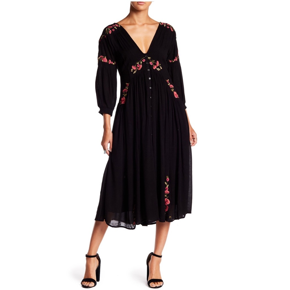Free People Day Glow Embroidered Midi Dress